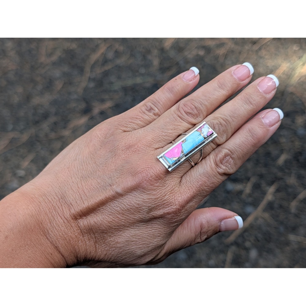 Handcrafted Navajo Cluster Ring Size 8 Women's Signed Traditional Jewelry *** - Picture 7 of 11